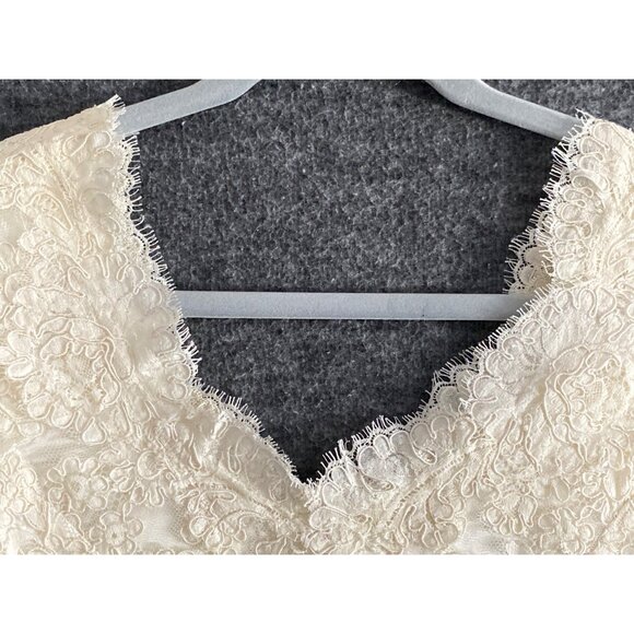 VTG Bridal Dress Wiggle Brocade Lace Cream Ivory Rehearsal Prom Sophia Loren XS - Picture 8 of 16
